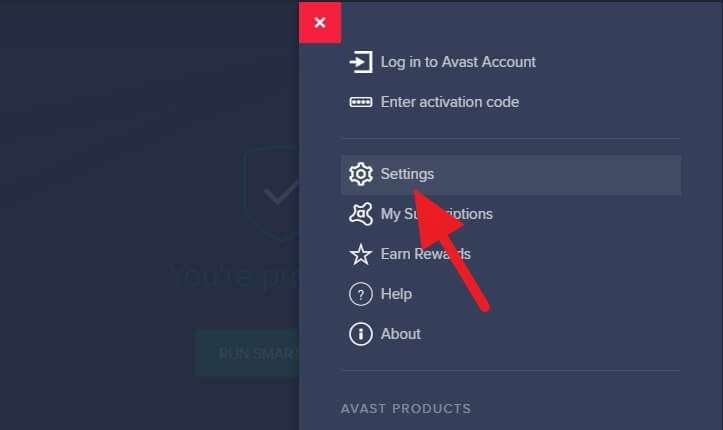 avast explorer menu options missing