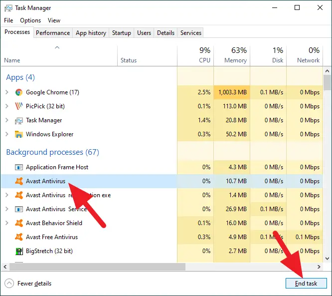 how to shut down avast free antivirus