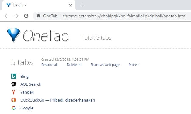 saved tabs OneTab - 3 Quick Ways to Restart Chrome Without Losing Tabs 9