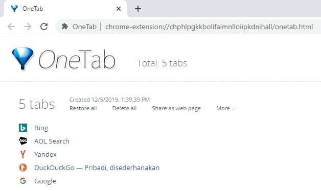 saved tabs OneTab - 3 Quick Ways to Restart Chrome Without Losing Tabs 9