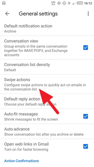 swipe actions - How to Disable Swipe to Archive in Gmail App 11