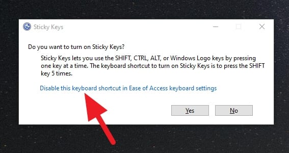 Disable this keyboard shortcut - How to Disable Sticky Keys Appear After Pressing Shift 5
