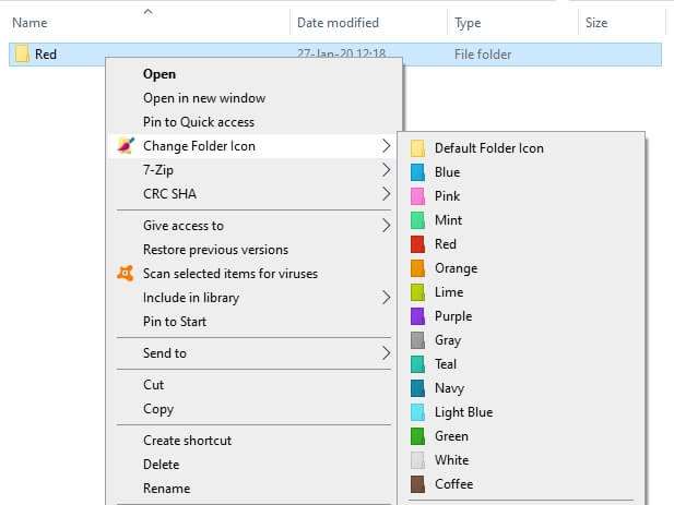 in windows color of folder icons