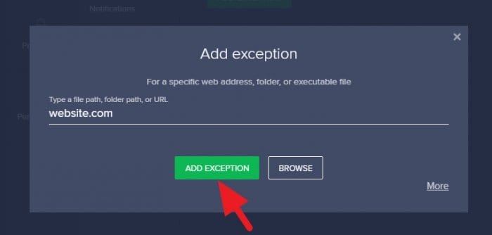 website exception - How to Stop Avast From Blocking Websites 27