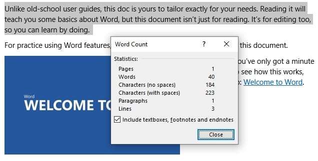 microsoft word word count shortcut