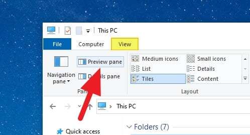 preview pane windows 10