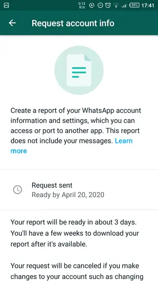 Request sent - How to See When Your WhatsApp Account Was Created 13