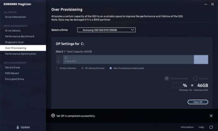 SET OP is completed successfully - How to Enable Over Provisioning on Samsung SSD to Make it Last Longer 13