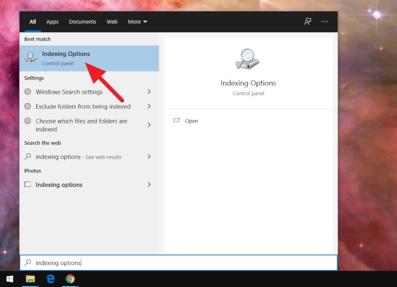 indexing options 2 - How to Rebuild Index & Fix Search Issues on Windows 10 7