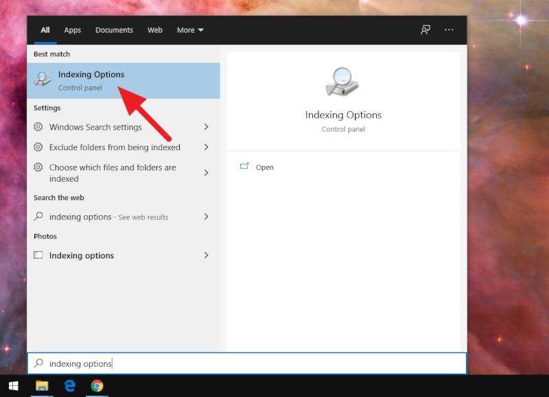 Indexing options control panel 32 бита не открывается windows 10