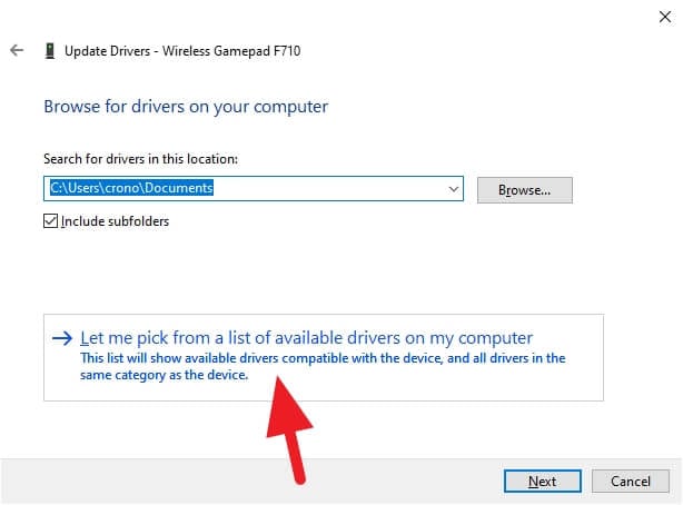 let me pick from a list of available drivers on my computer - How to Fix Logitech F710 Can't Connect to Windows 10 11