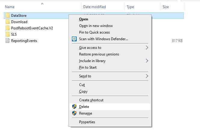 DataStore folder - How to Fix Windows Update Stuck at Searching 9