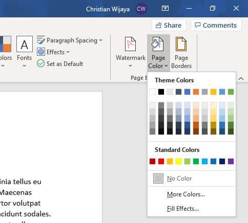 how to change background color on word