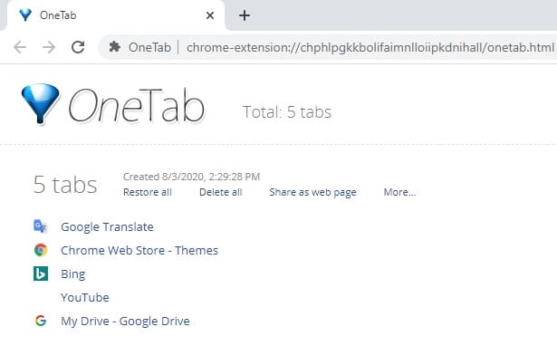 OneTab page - 7 Tips to Make Chrome Faster and Consume Less Memory 11