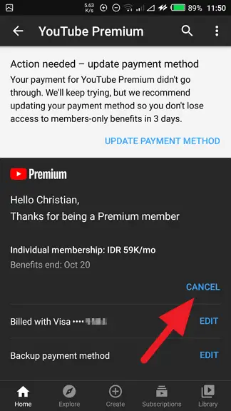 Cancel - How to Cancel Youtube Premium Plan from Android 11