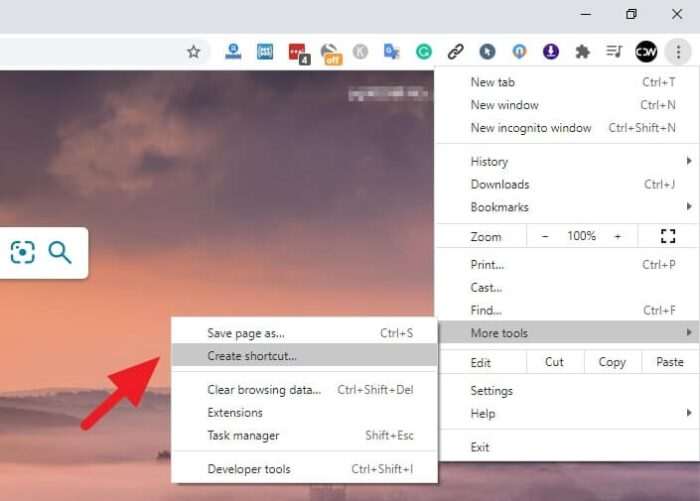 how to create a shortcut on desktop from chrome