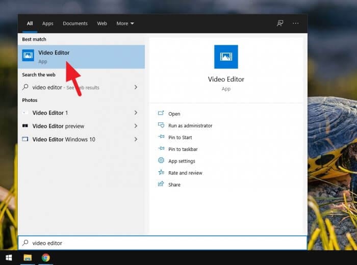 Video Editor Start Menu - How to Rotate a Video in Windows 10 Video Editor 5