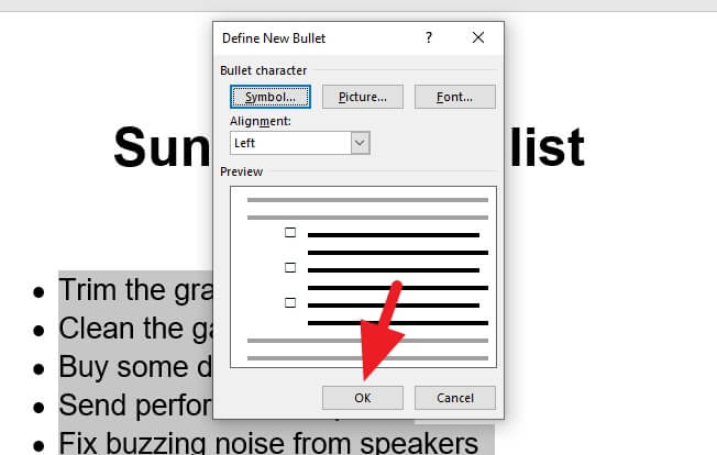 ok bullet - How to Make a Printable Checklist in Microsoft Word 17