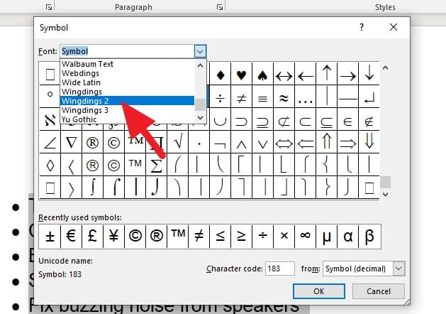 wingdings 2 - How to Make a Printable Checklist in Microsoft Word 13