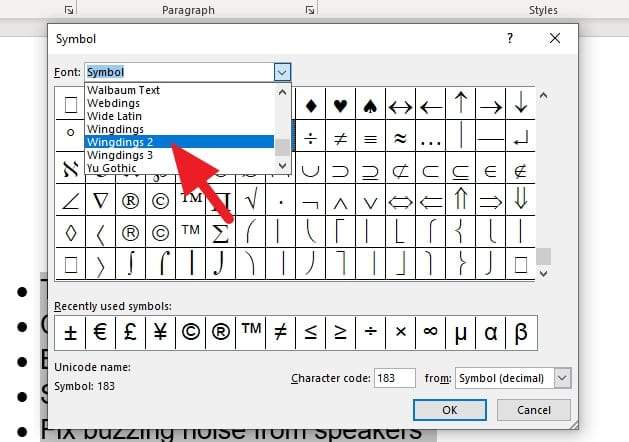 wingdings 2 - How to Make a Printable Checklist in Microsoft Word 13