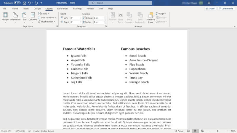 How to Make Bullet Points List in Ms. Word Side By Side
