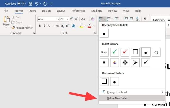 create shortcut for bullet points in word