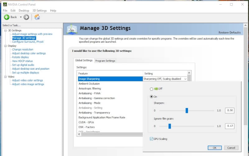 manage 3d settings nvidia control panel