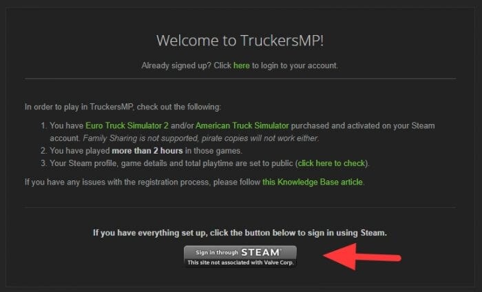 Sign through steam - How to Play Euro Truck Simulator 2 Multiplayer with TruckersMP 5
