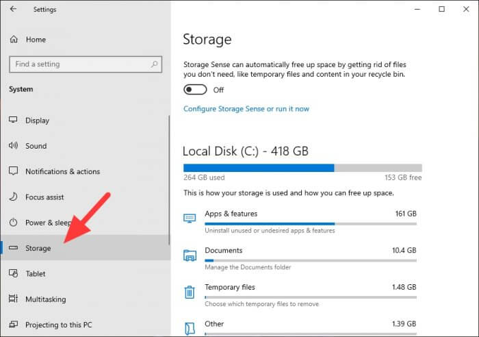 Storage 1 - How to Quickly Find The Largest Files on Windows 10 9