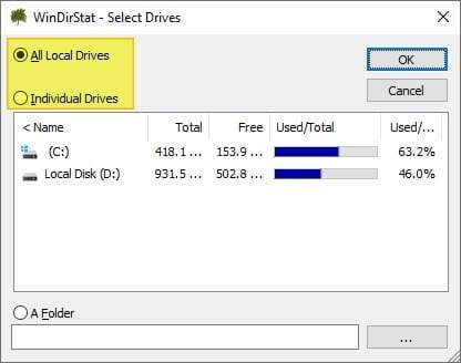 WinDirStat select drives - How to Quickly Find The Largest Files on Windows 10 19