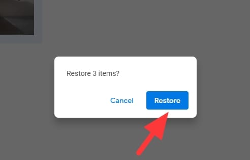 confirm restore - How to Recover Deleted Photos from Google Photos 21