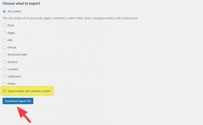 download export file 1 - How to Import WordPress Posts with Featured Images & Attachments 9