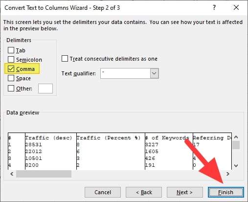 finish 1 - How to Convert Comma-Separated Text Into Rows in Ms. Excel 13