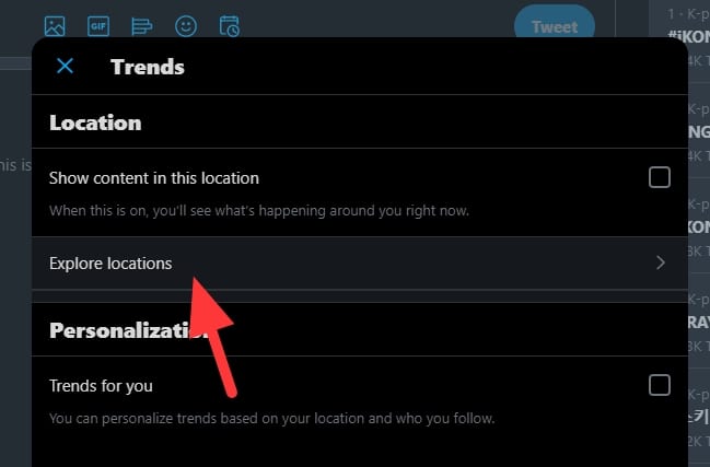 explore locations - How to Disable Twitter Trends Without Browser Extension 9