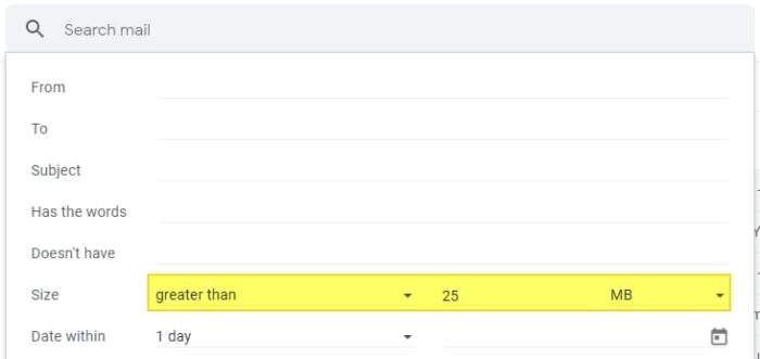 greater than 25 - How to Instantly Find Large Emails in Gmail and Delete Them 9
