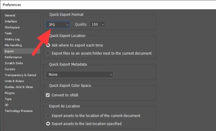 quick export format - How to Change Photoshop Default Save format to JPG 13