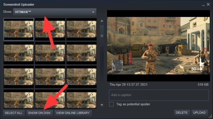 show on disk - How to Take Screenshot in Steam Games & Saved Automatically 13