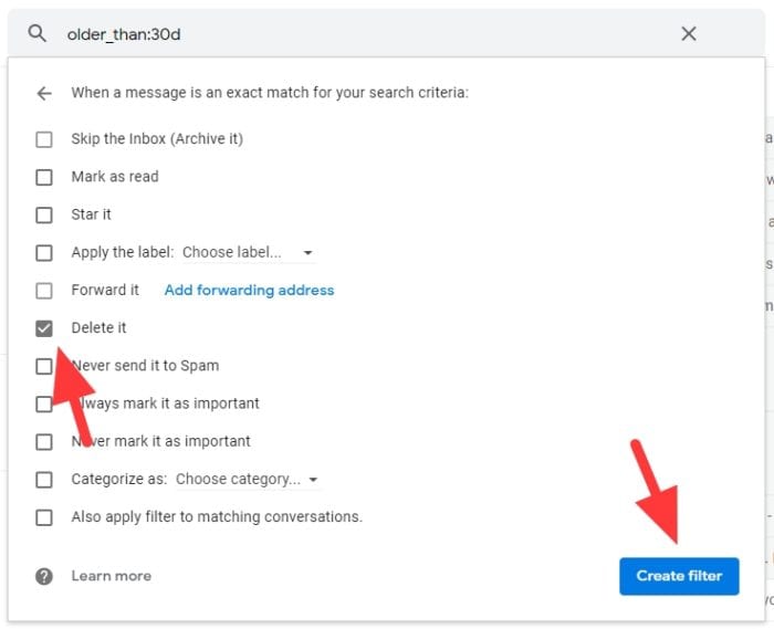 create filter 1 - How to Auto Delete Old Emails in Gmail 15