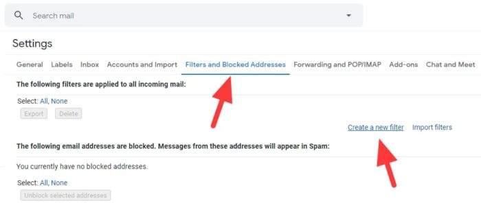 Opret nyt filter - Sådan slettes gamle e-mails automatisk i Gmail 5