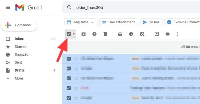  sélectionnez tous les e-mails 1 - Comment Supprimer Automatiquement les Anciens E-mails dans Gmail 17