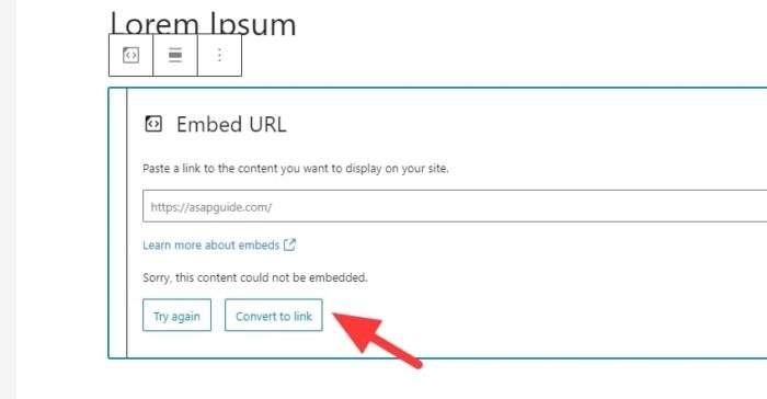 convert to link - How to Fix WordPress' Gutenberg Editor Can't Paste URL 9