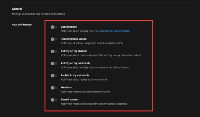 general preferences - How to Stop Getting Emails & Notifications from Youtube 9