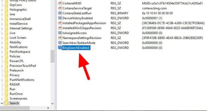 open bingsearchenabled - How to Disable Bing 'Search the Web' on Windows 10 Search 13