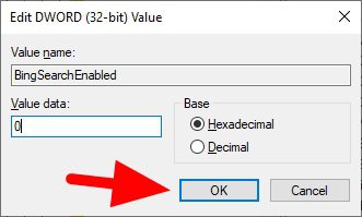 value data 0 - How to Disable Bing 'Search the Web' on Windows 10 Search 15