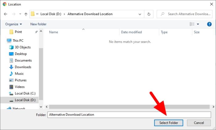 select folder 1 - How to Change Chrome PC Default Download Location 9