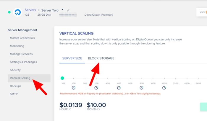 vertical scaling - How to Attach New 'Block Storage' to Cloudways Server 5