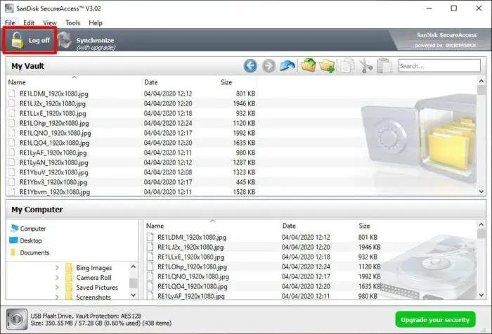 log off - How to Use Sandisk SecureAccess to Protect a Flash Drive 23