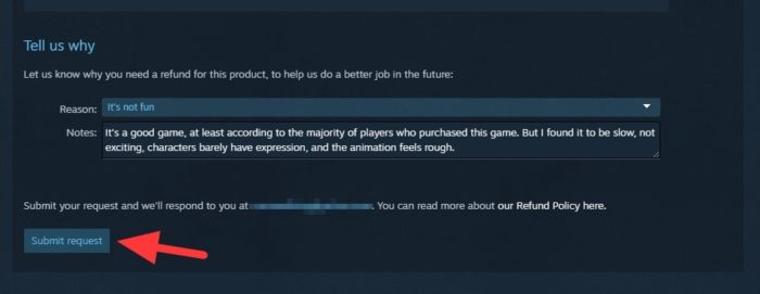 submit request - How to Refund Purchased Games on Steam 15