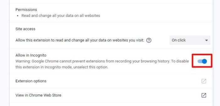 allow in incognito - How to Manage List of Extensions in Google Chrome 15