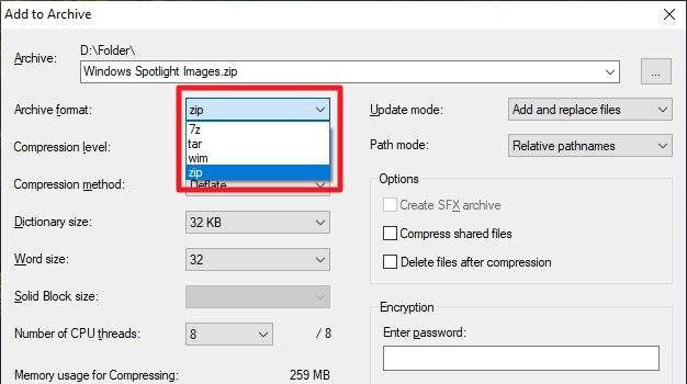 7zip password protect not working